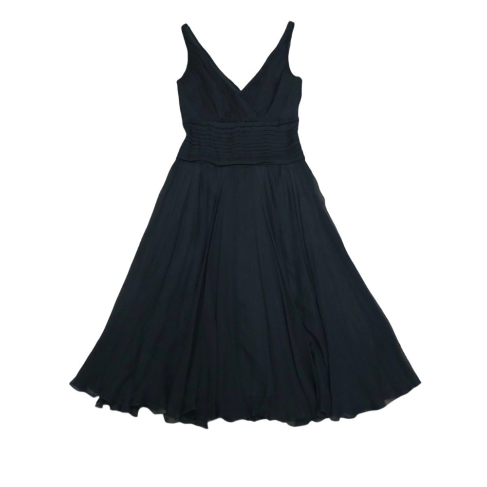Tadashi Shoji Black Silk Chiffon V Neck Dress Size 2